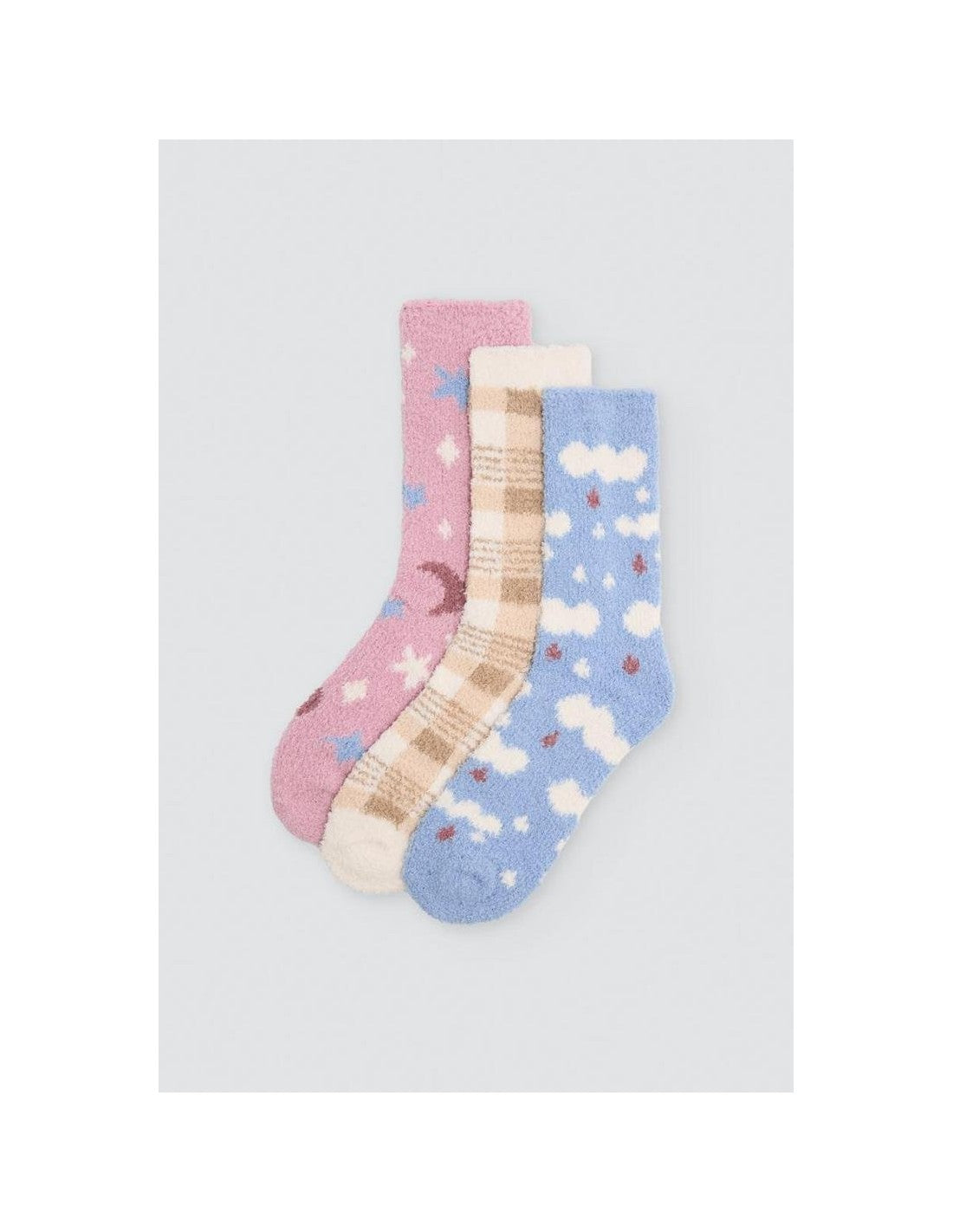 Calcetín de Franela para Mujer, Caja de 12 Pares, Diseño Nubes