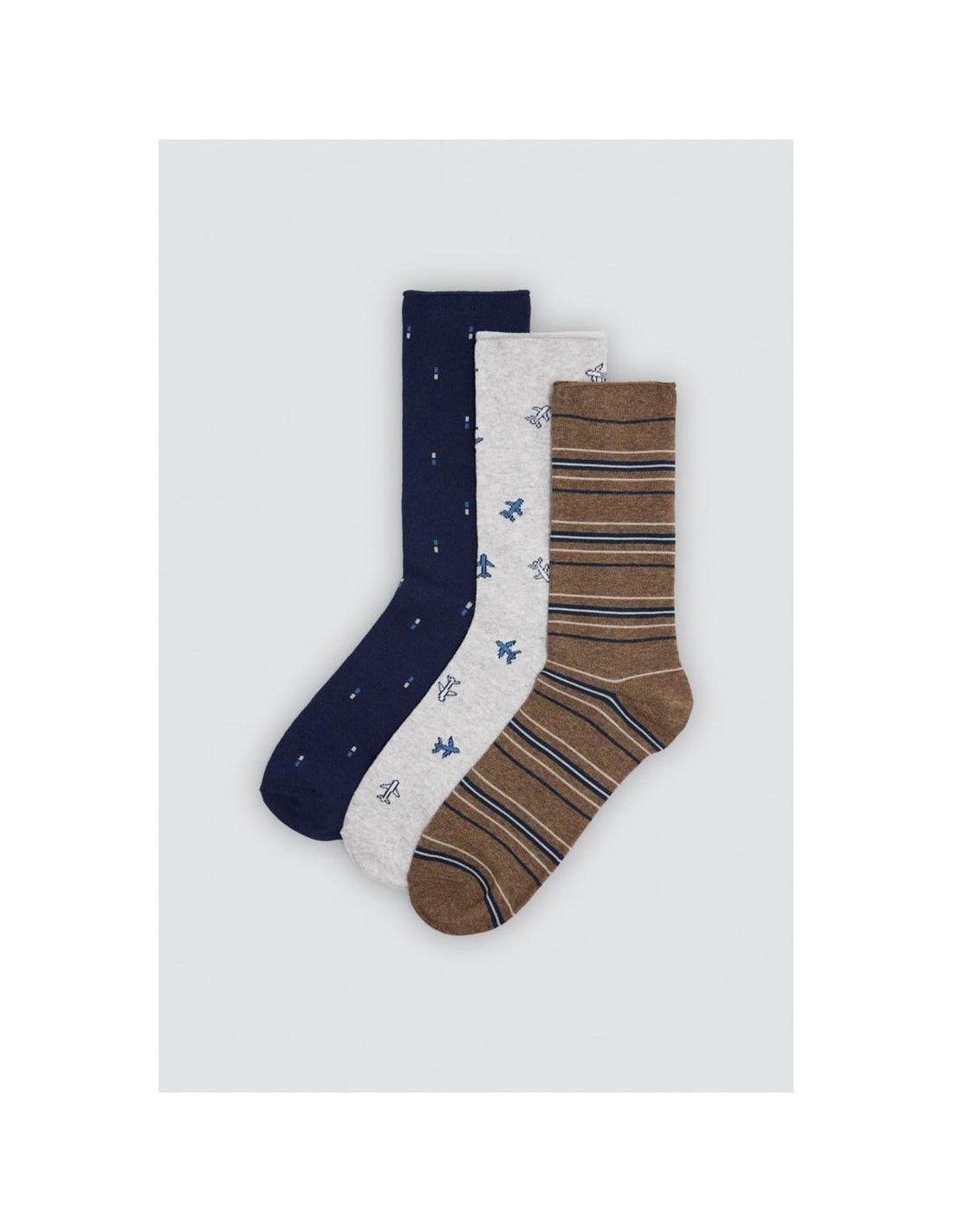 Calcetín de Hombre sin Puño, Pack de 3 Pares, Diseño Aviones