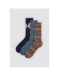 Calcetín de Lana para Hombre con Puño Antipresión, Pack de 3 Pares, Diseño Rayas
