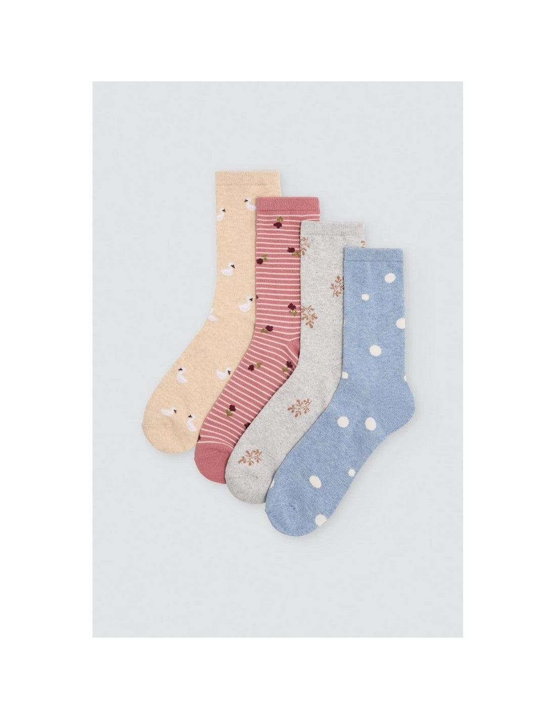 Calcetín de Mujer con Puño Antipresión, Caja de 24 Pares, Diseño Patitos