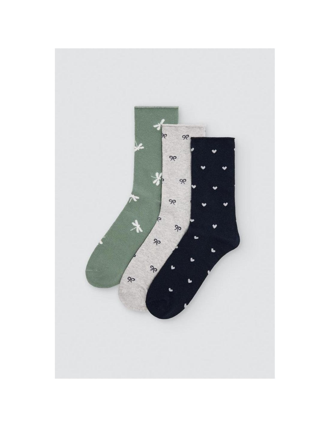 Calcetín de Mujer sin Puño, Pack de 3 Pares, Diseño Libélulas