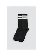 Calcetín Deportivo con Puño Antipresión, Pack de 3 Pares, Diseño Rayas - Negro / 39-42