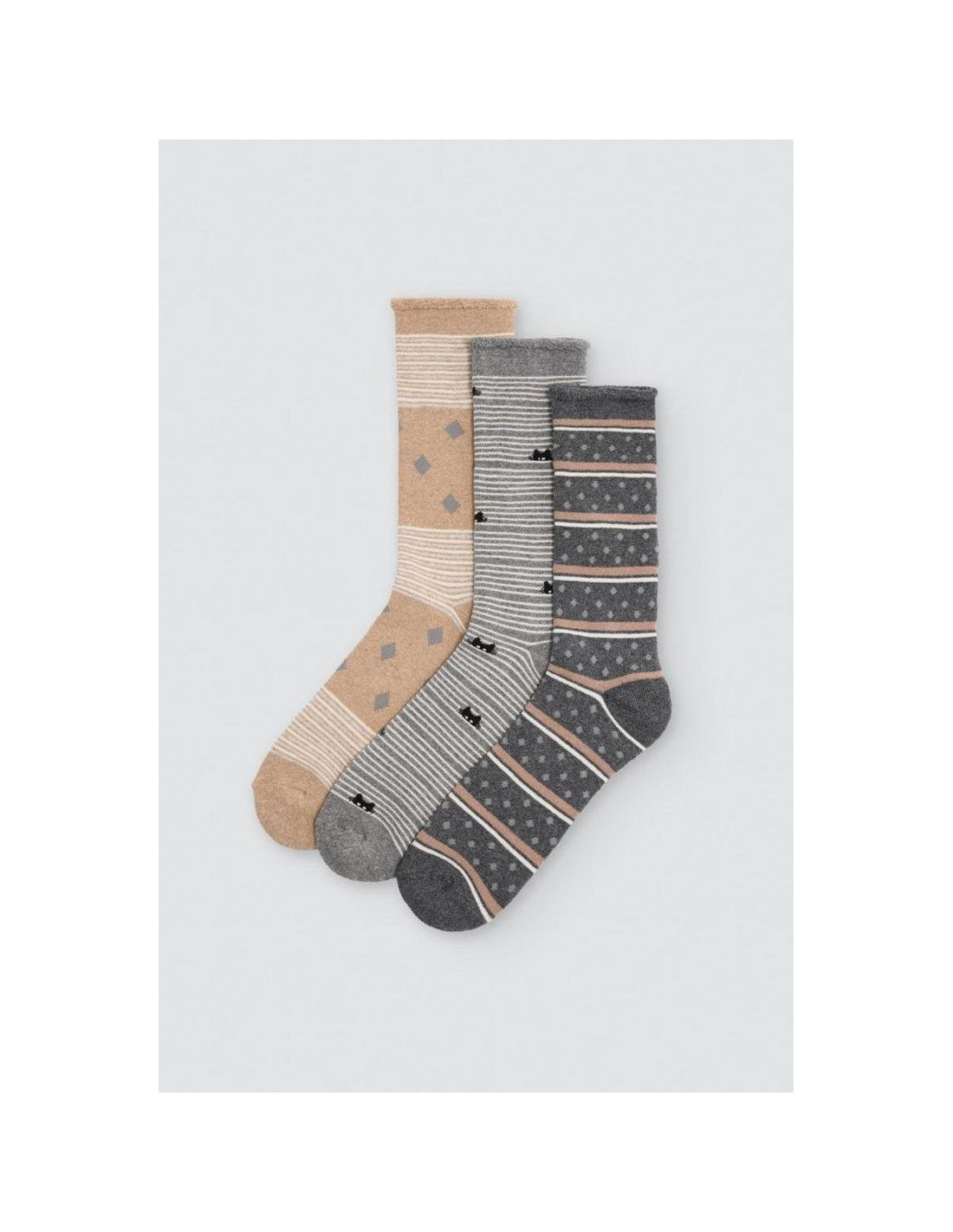 Calcetín Térmico de Mujer sin Puño, Caja de 12 Pares, Diseño Gatitos