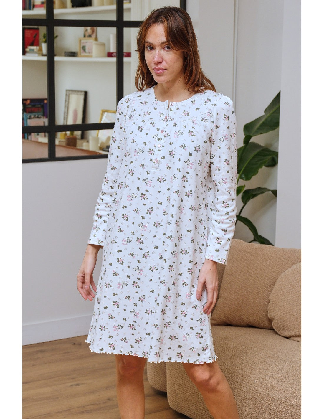 Camisón de Interlock para Mujer, Diseño Flores