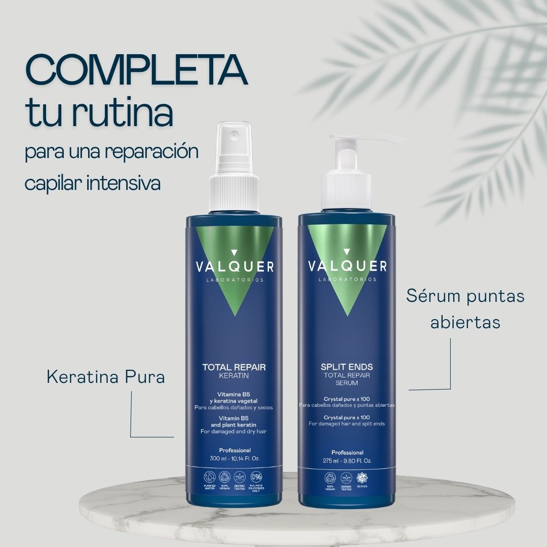 Pack Total Repair para Cabellos Dañados - Champú, Mascarilla y Acondicionador Bifásico - 975 ml Valquer®