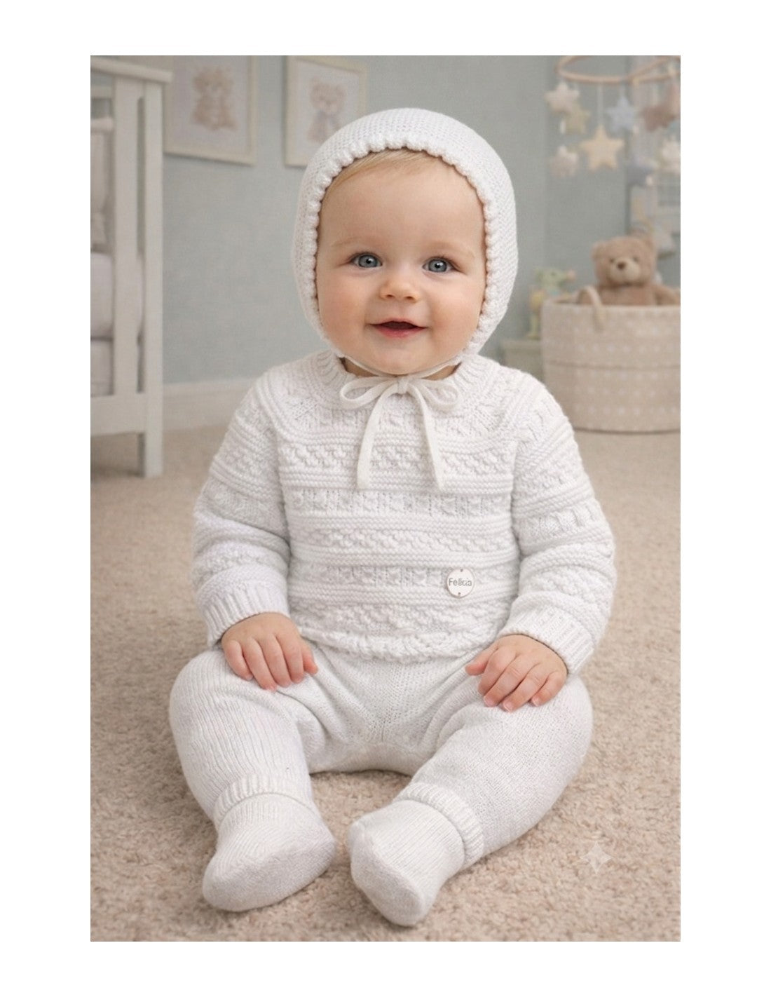 Conjunto de 3 Piezas con Polaina y Gorro para Bebé, Diseño Cenefas