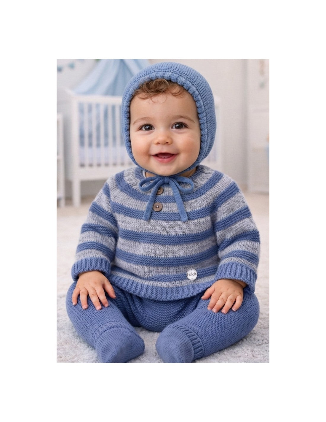 Conjunto de 3 Piezas con Polaina y Gorro para Bebé, Diseño Franjas
