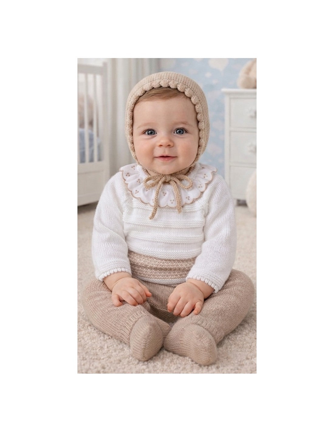 Conjunto de 3 Piezas con Polaina y Gorro para Bebé, Diseño Puntitos