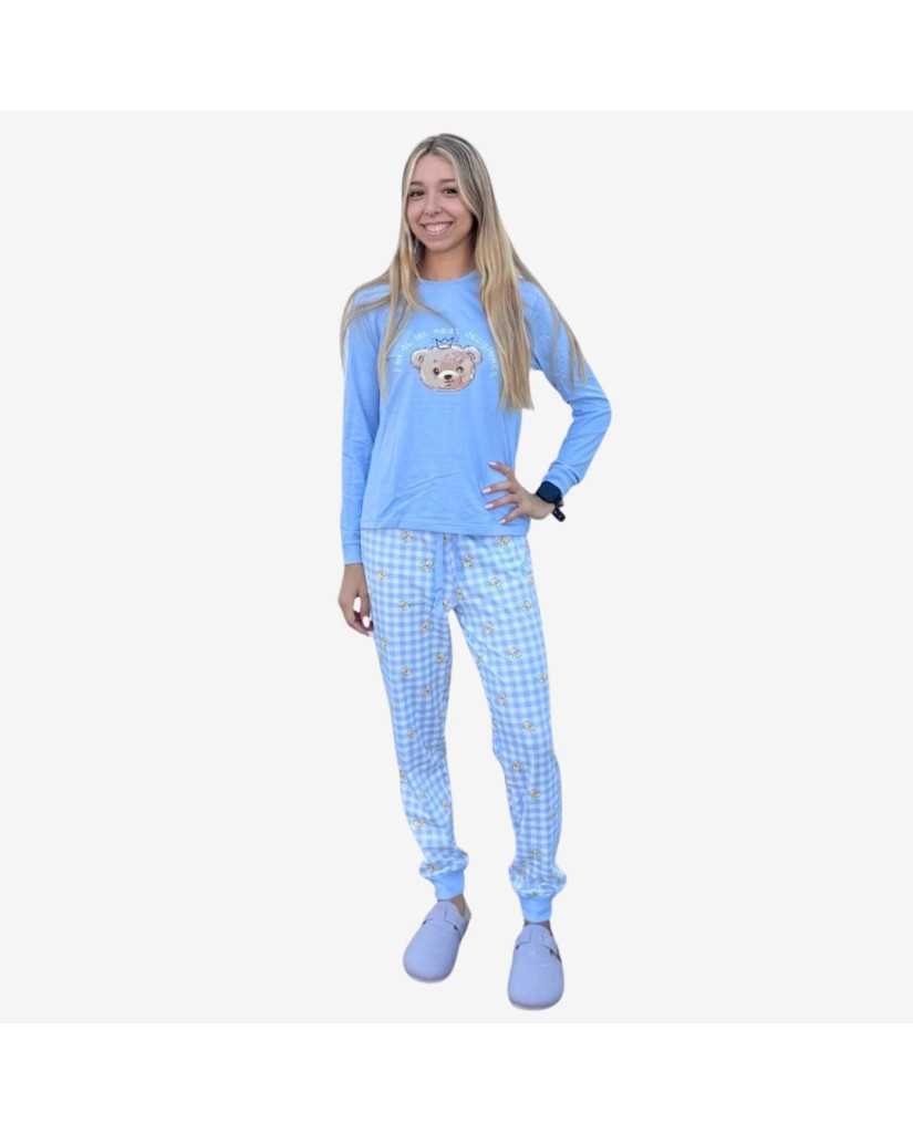 Pijama Algodón Fino Mujer a Cuadros Ositos (imagen 2)