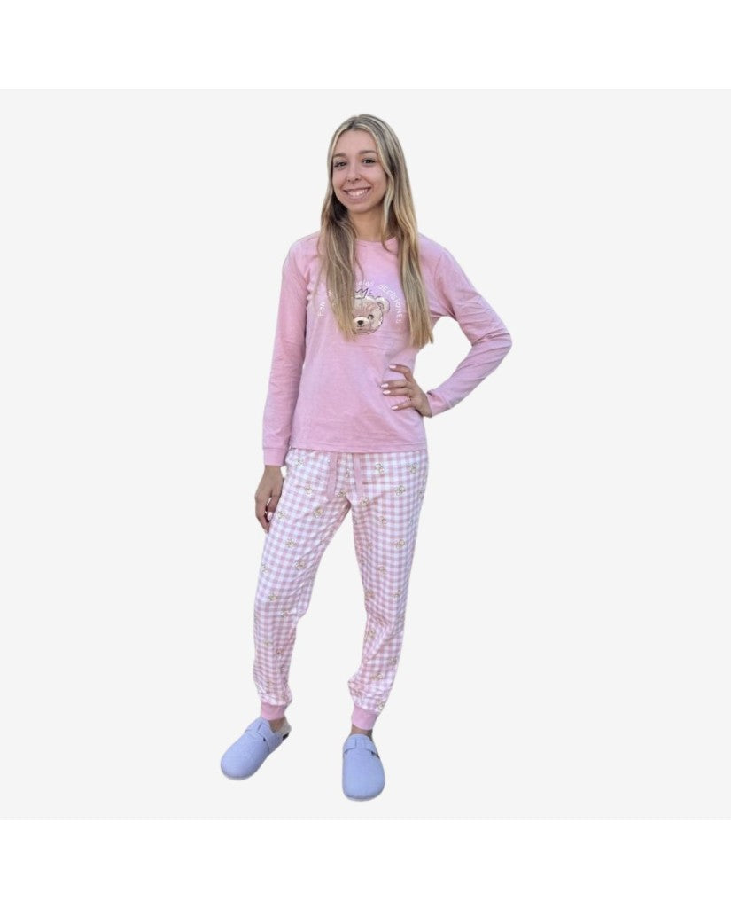 Pijama Algodón Fino Mujer a Cuadros Ositos (imagen 3)