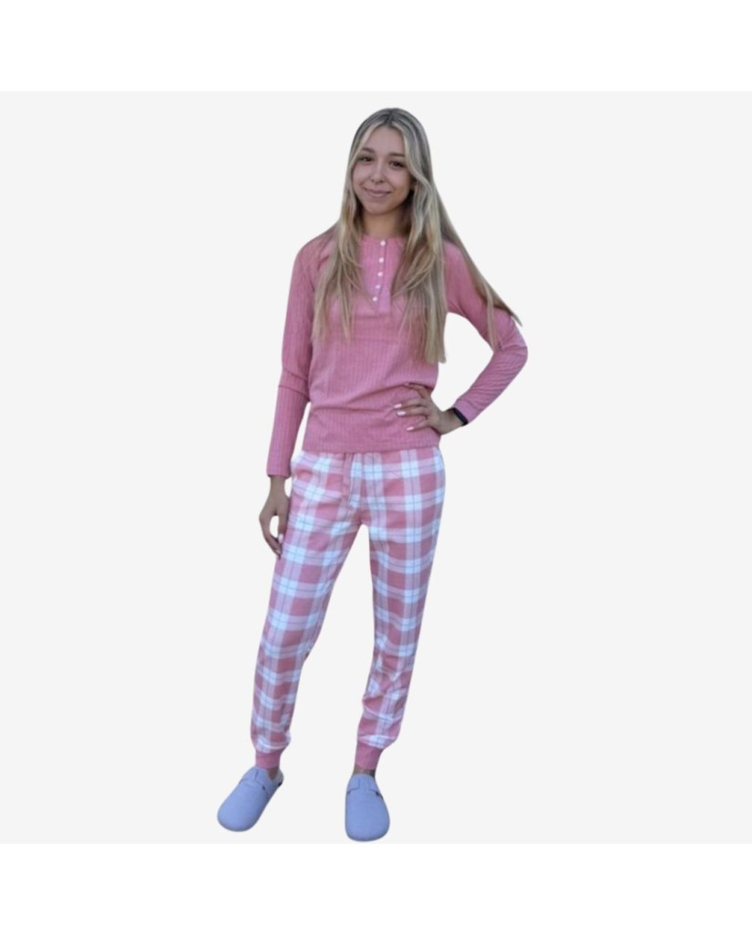 Pijama Algodón Afelpado Mujer a Cuadros Ref. D837 (imagen 2)