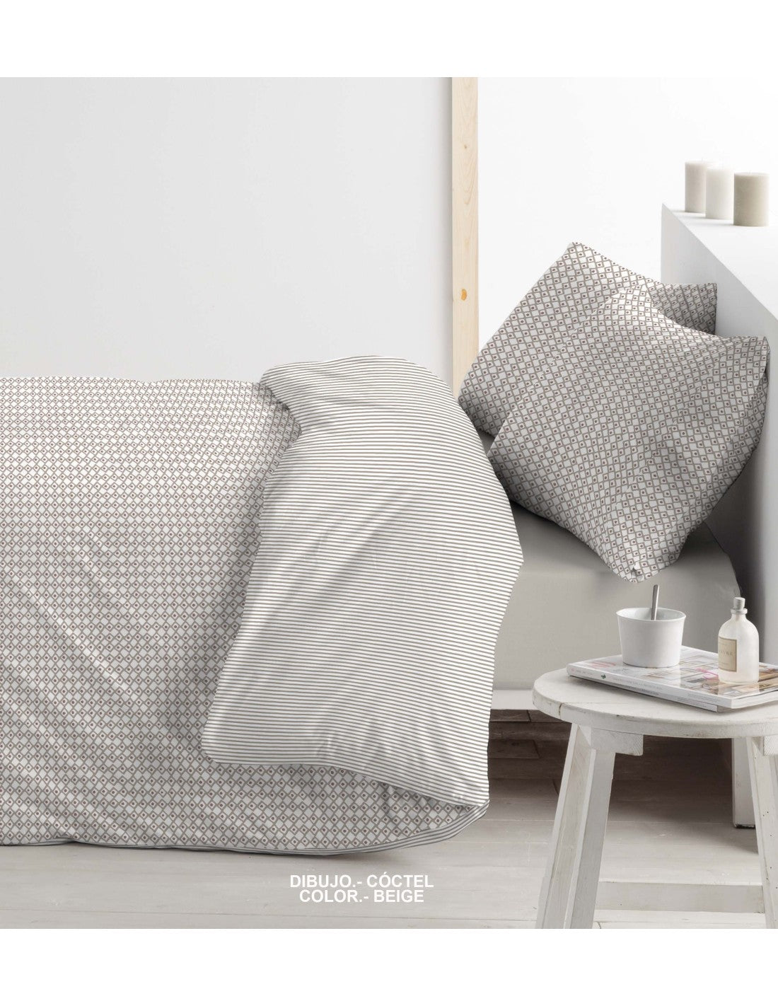 Funda Nórdica Reversible, Modelo Cóctel - Beige / 135 cm