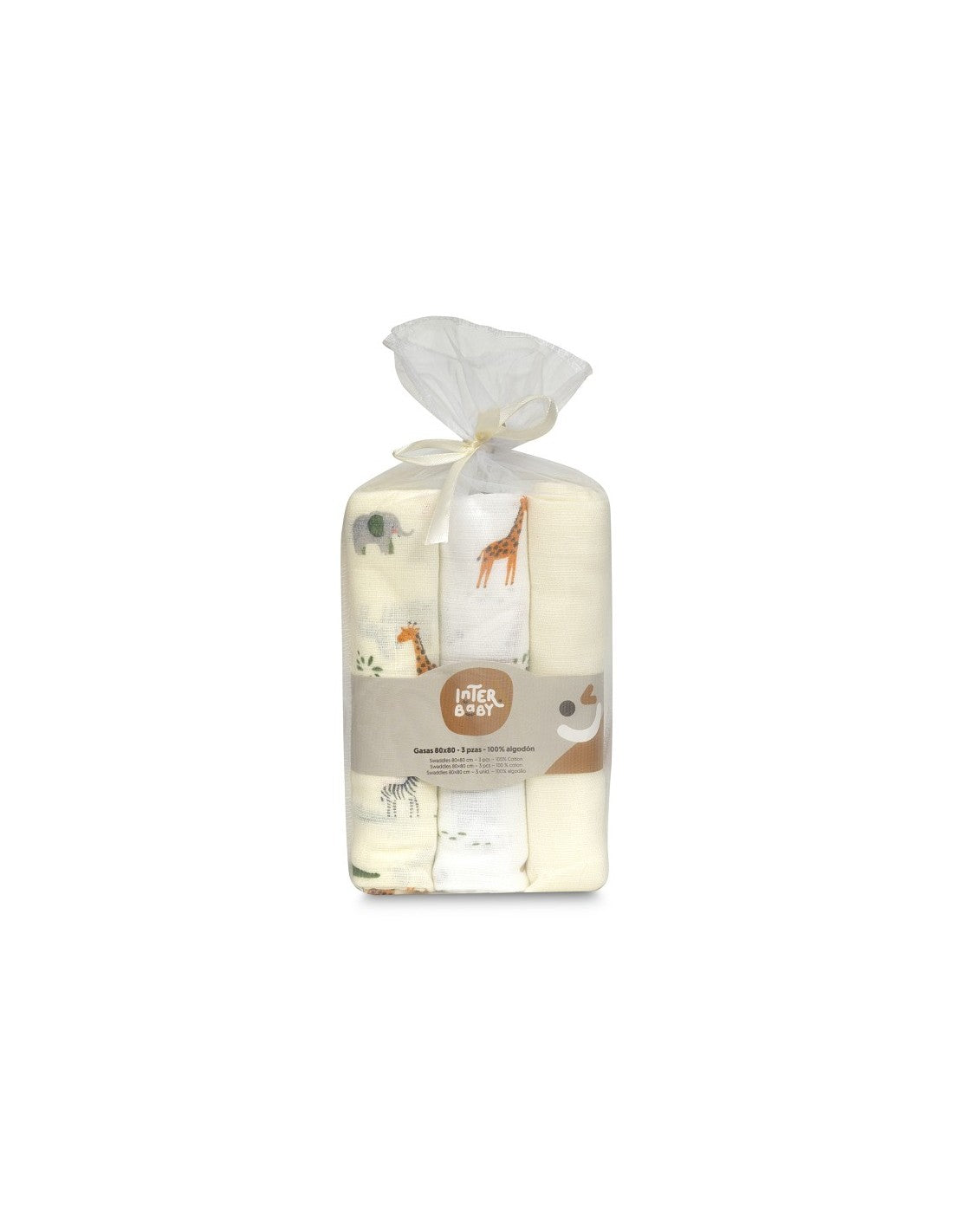 Gasas de Algodón para Bebé, Pack de 3 Unidades, Diseño Savanna