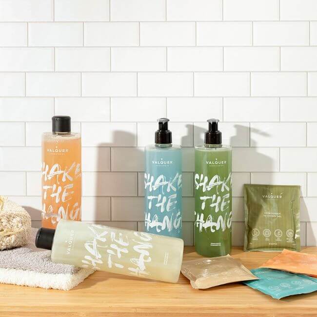 Valquer Shake - Pack 4 geles de baño sostenibles - 2 botellas + 4 sobre de 25 g Valquer®