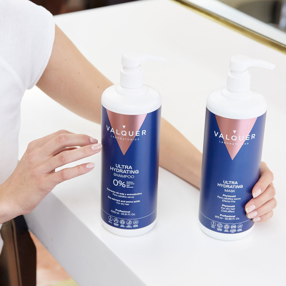 Pack Ultrahidratante Champú y Mascarilla efecto frío para Cabellos Secos - 1000 ml + 975 ml Valquer®