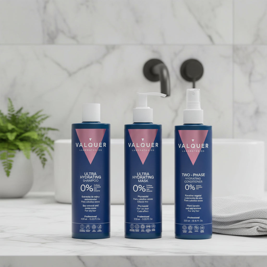 Pack Ultrahidratante Champú, ice hair mask y acondicionador bifásico para cabellos secos - 1000 ml Valquer®
