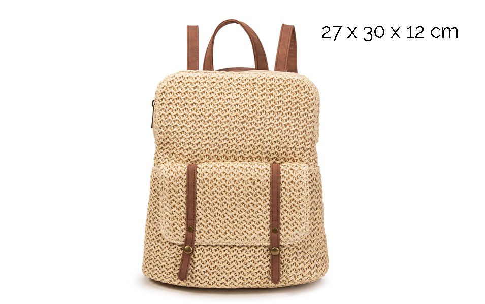 Mochila Trenzada Beige con Detalles de Piel
