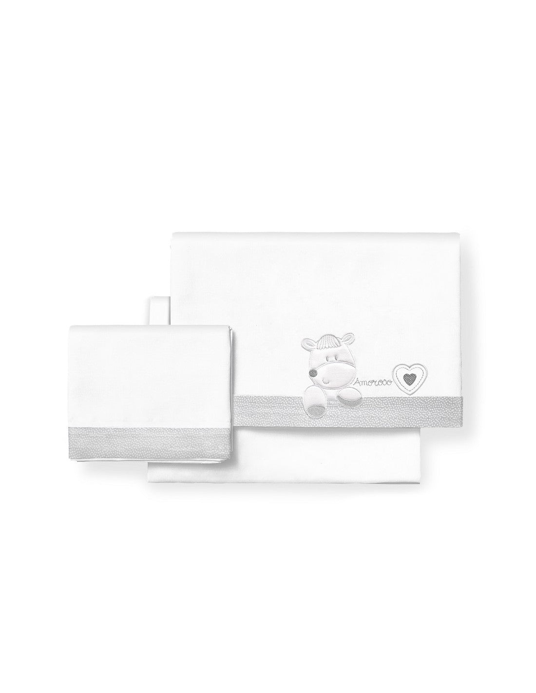 Juego de Sábanas de 3 Piezas para Cuna, Modelo Amoroso - Blanco-gris