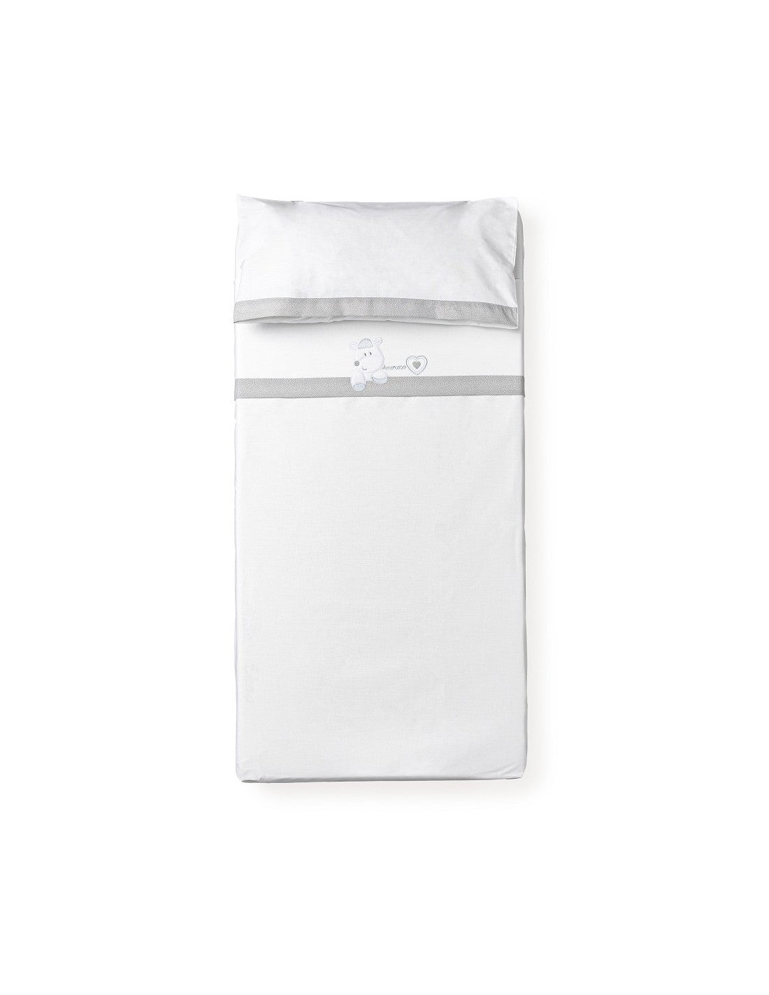 Juego de Sábanas de 3 Piezas para Cuna, Modelo Amoroso - Blanco-gris