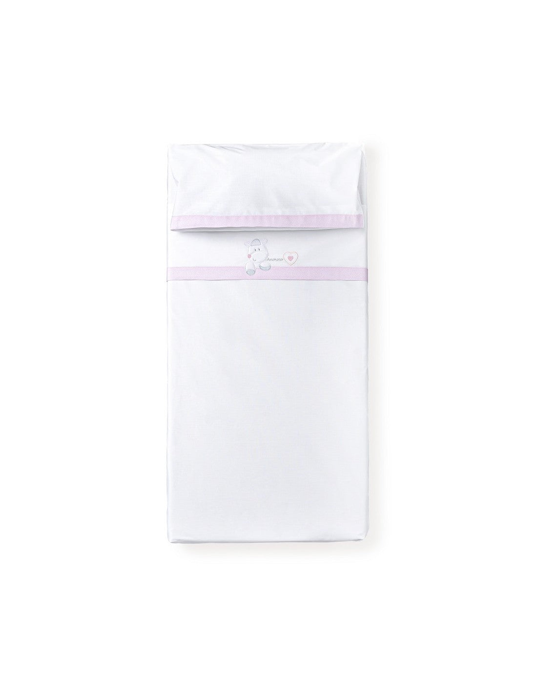 Juego de Sábanas de 3 Piezas para Cuna, Modelo Amoroso - Blanco-rosa