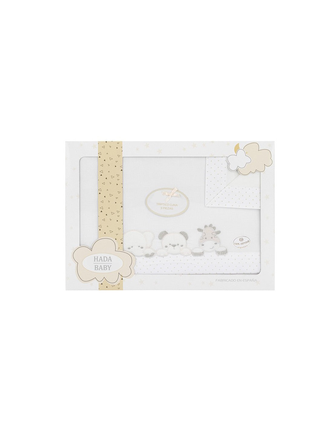 Juego de Sábanas de 3 Piezas para Cuna, Modelo Three Animals - Blanco-beige