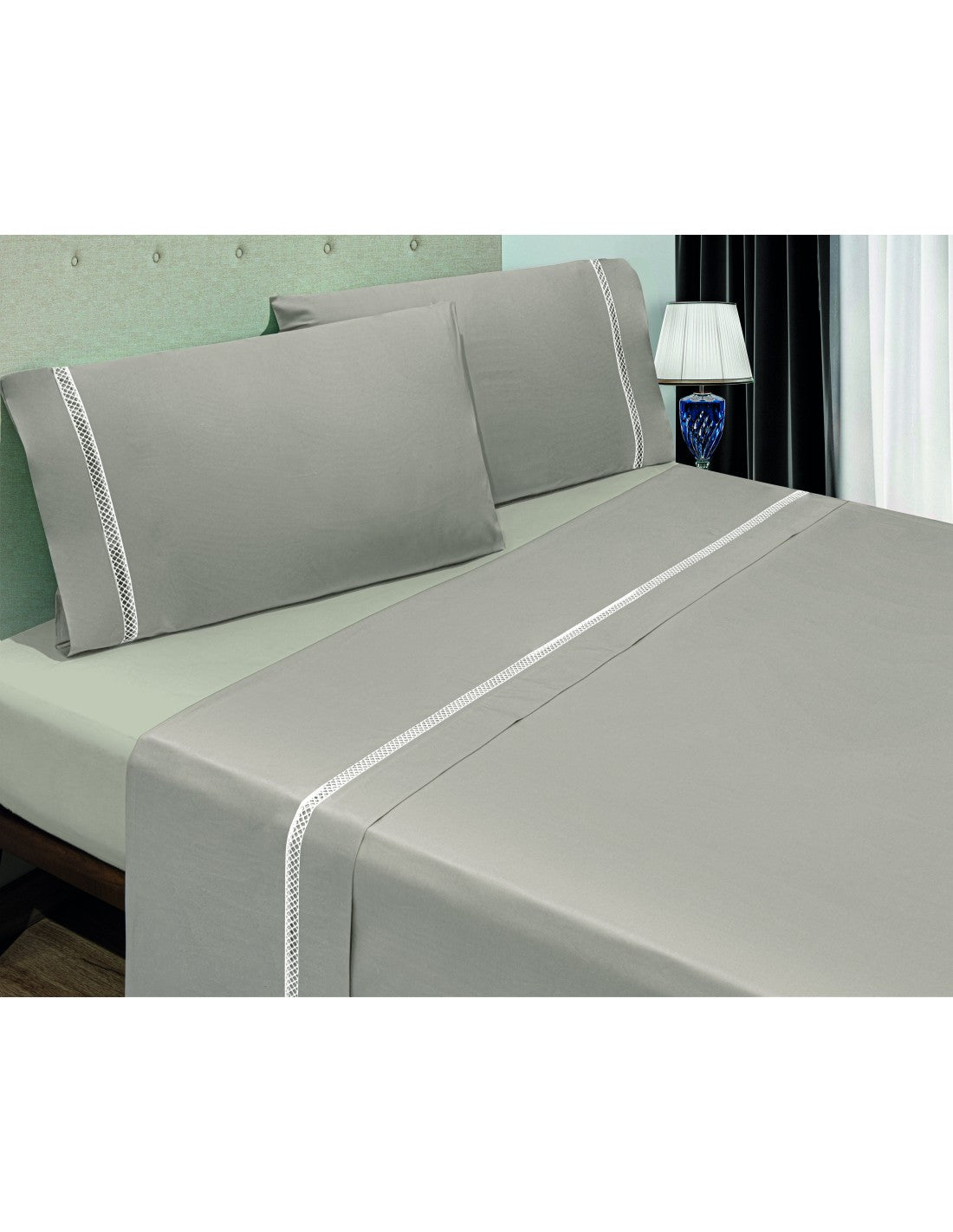 Juego de Sábanas de Percal 200 Hilos con Puntilla, 3 Piezas - Beige / 150