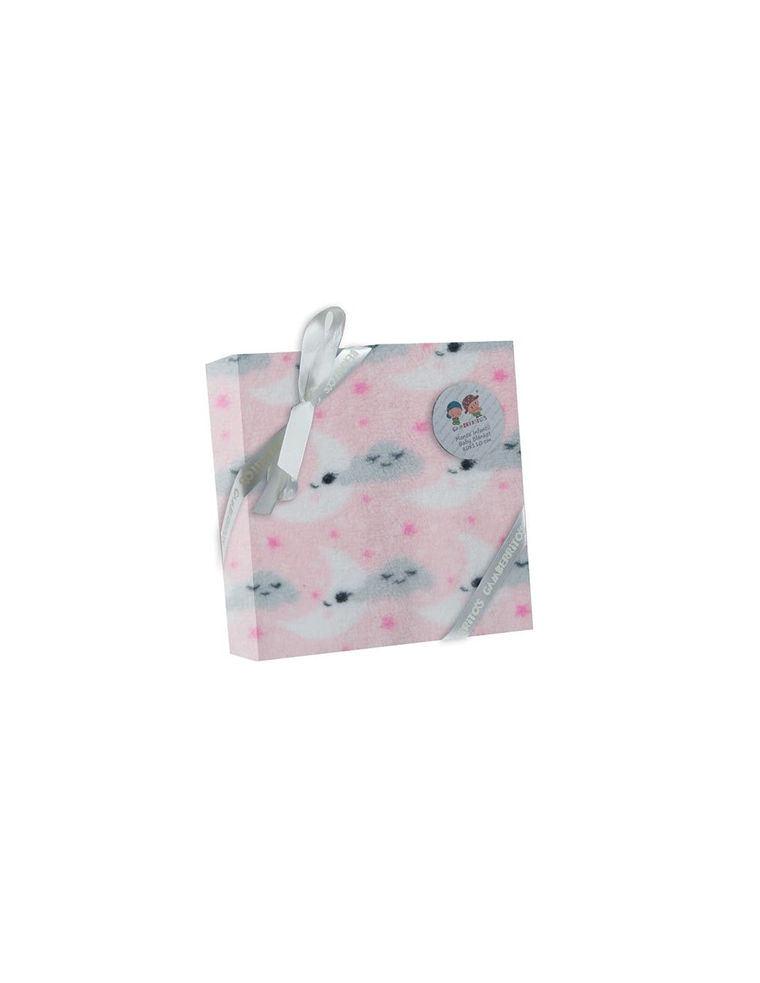 Manta de coralina rosa para bebé en su caja de regalo transparente