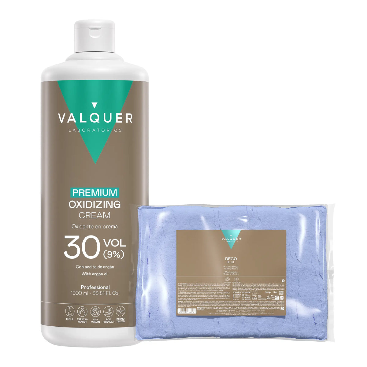 Pack Deco – Oxidante Premium Ultra-Cremoso 30 Vol (9%) 1000 ml + Decoblue Polvos Decolorantes Valquer®