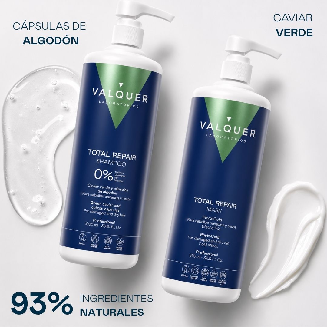 Pack Total Repair para Cabellos Dañados - Champú y Mascarilla - 1975 ml Valquer®