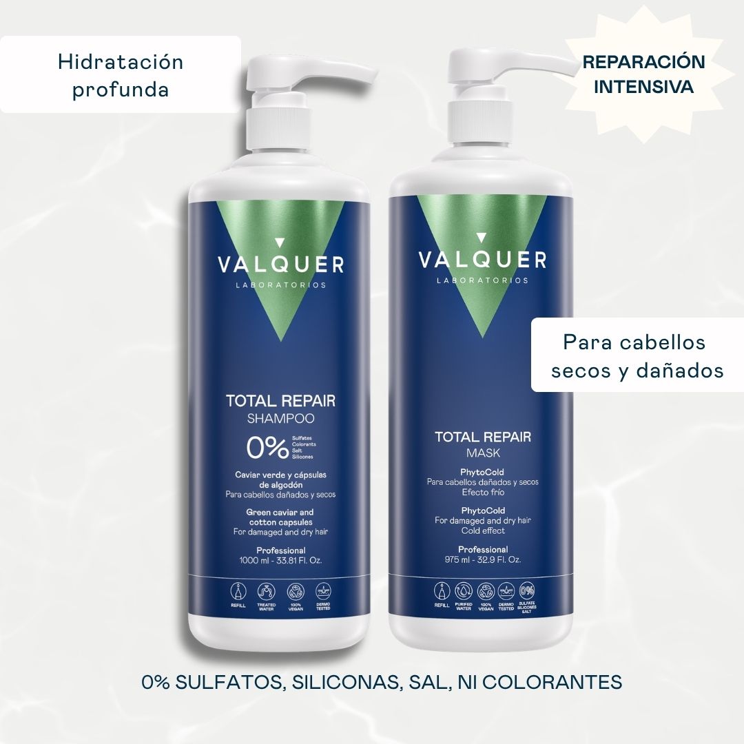 Pack Total Repair para Cabellos Dañados - Champú y Mascarilla - 1975 ml Valquer®