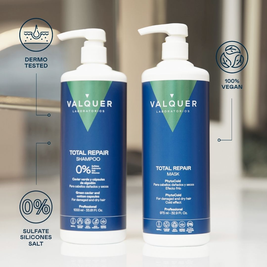 Pack Total Repair para Cabellos Dañados - Champú y Mascarilla - 1975 ml Valquer®