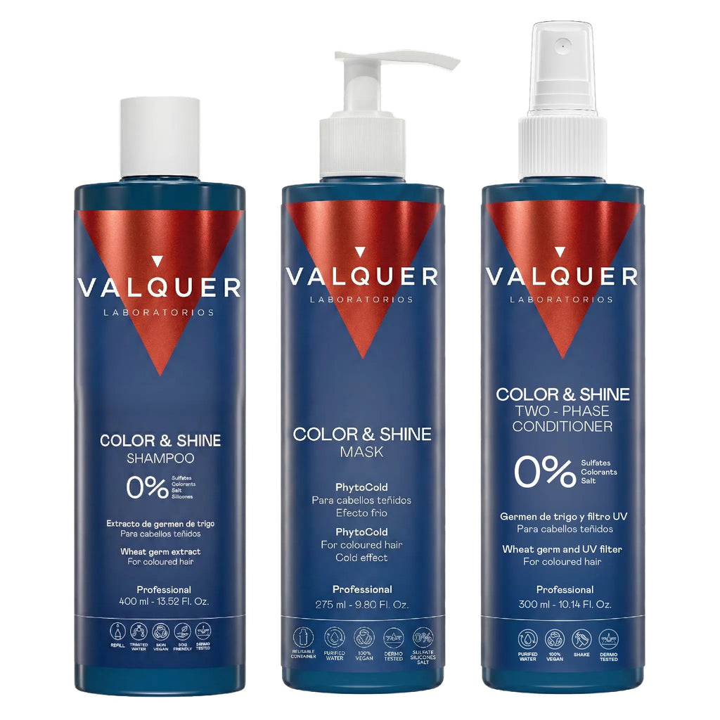 Pack Potenciador color y brillo para Cabellos Teñidos - Champú, Mascarilla y Acondicionador Bifásico - 1000 ml