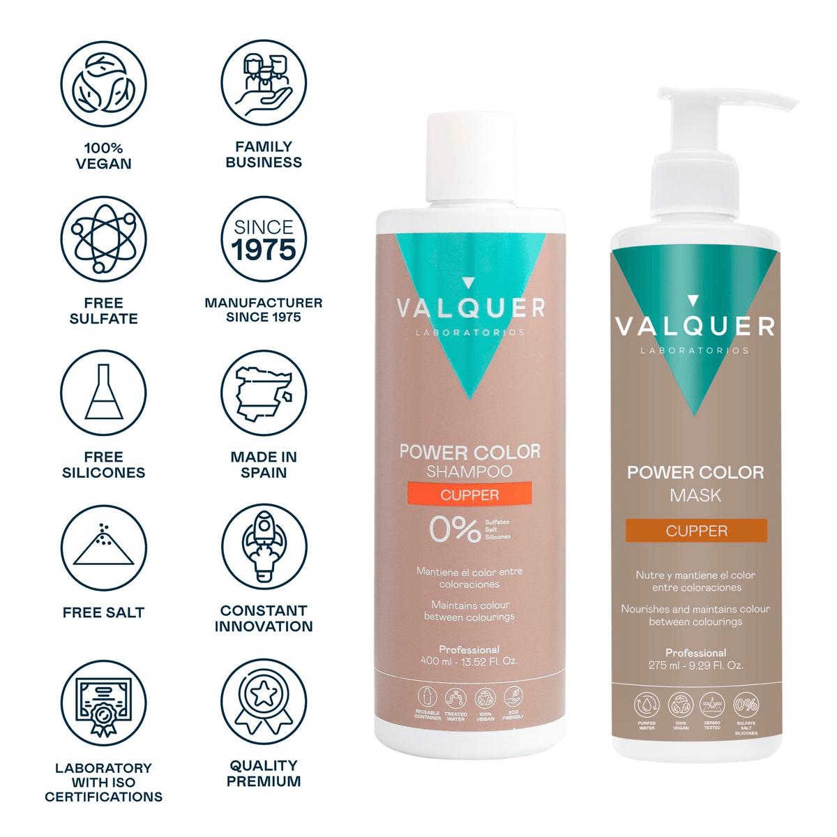 Pack Power Color Cobre - Champú y Mascarilla - 675 ml Valquer®