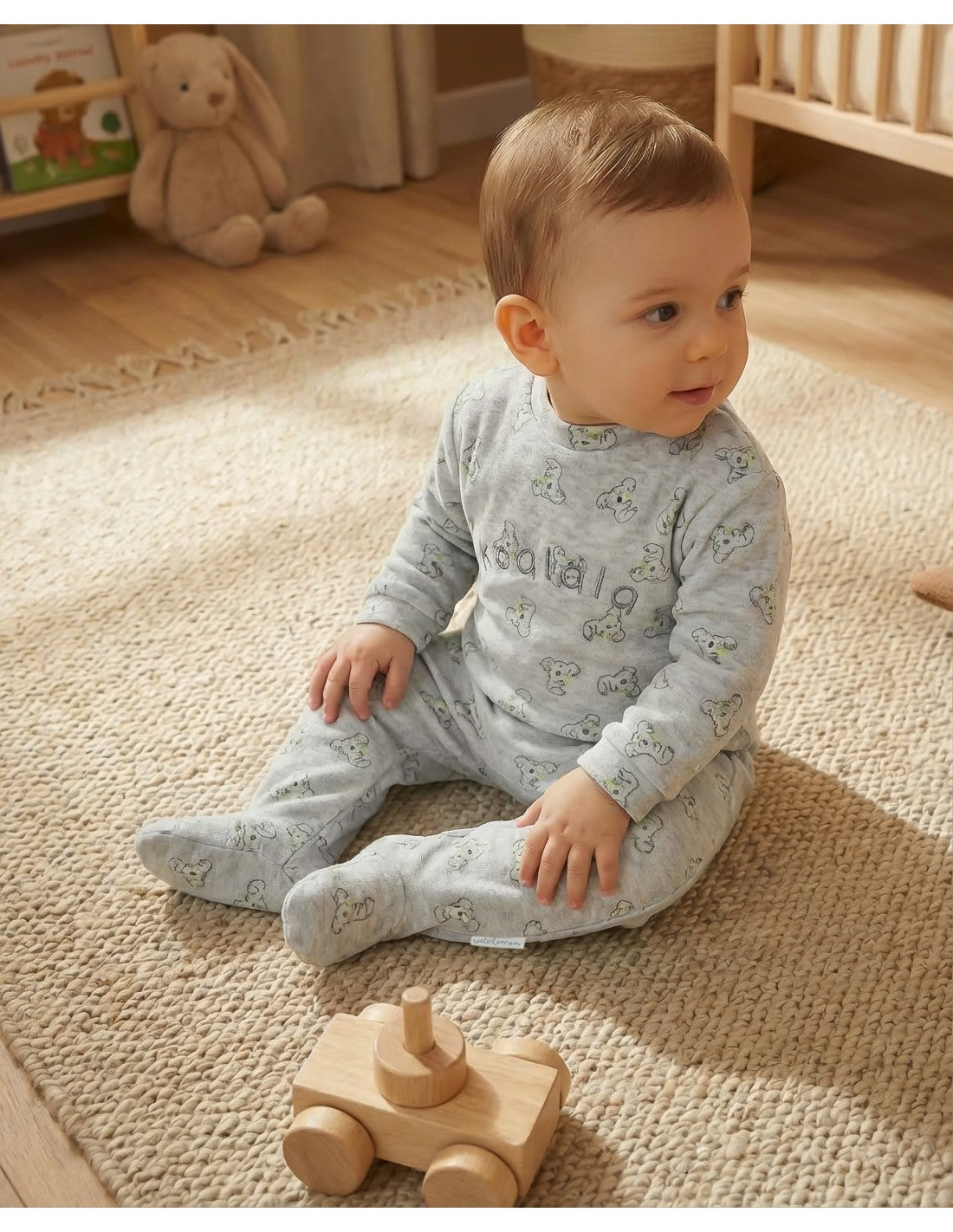Pelele de Velour para Bebé, Diseño Koalala Gris