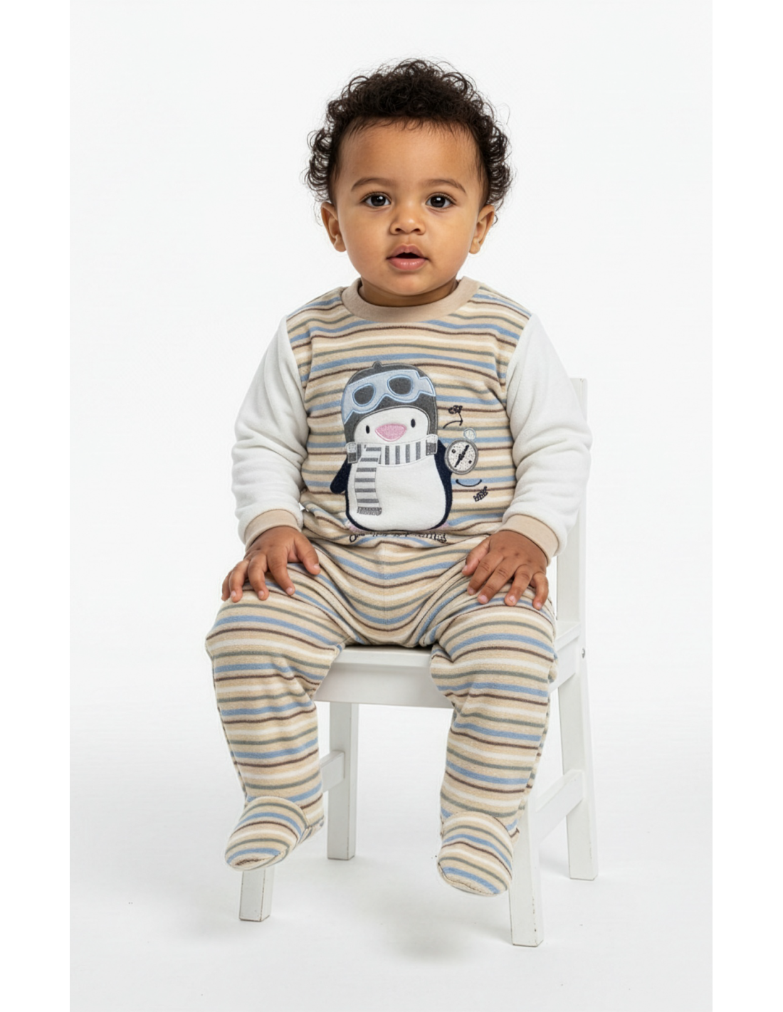 Pelele para Bebé de Terciopelo, Diseño Pingüino