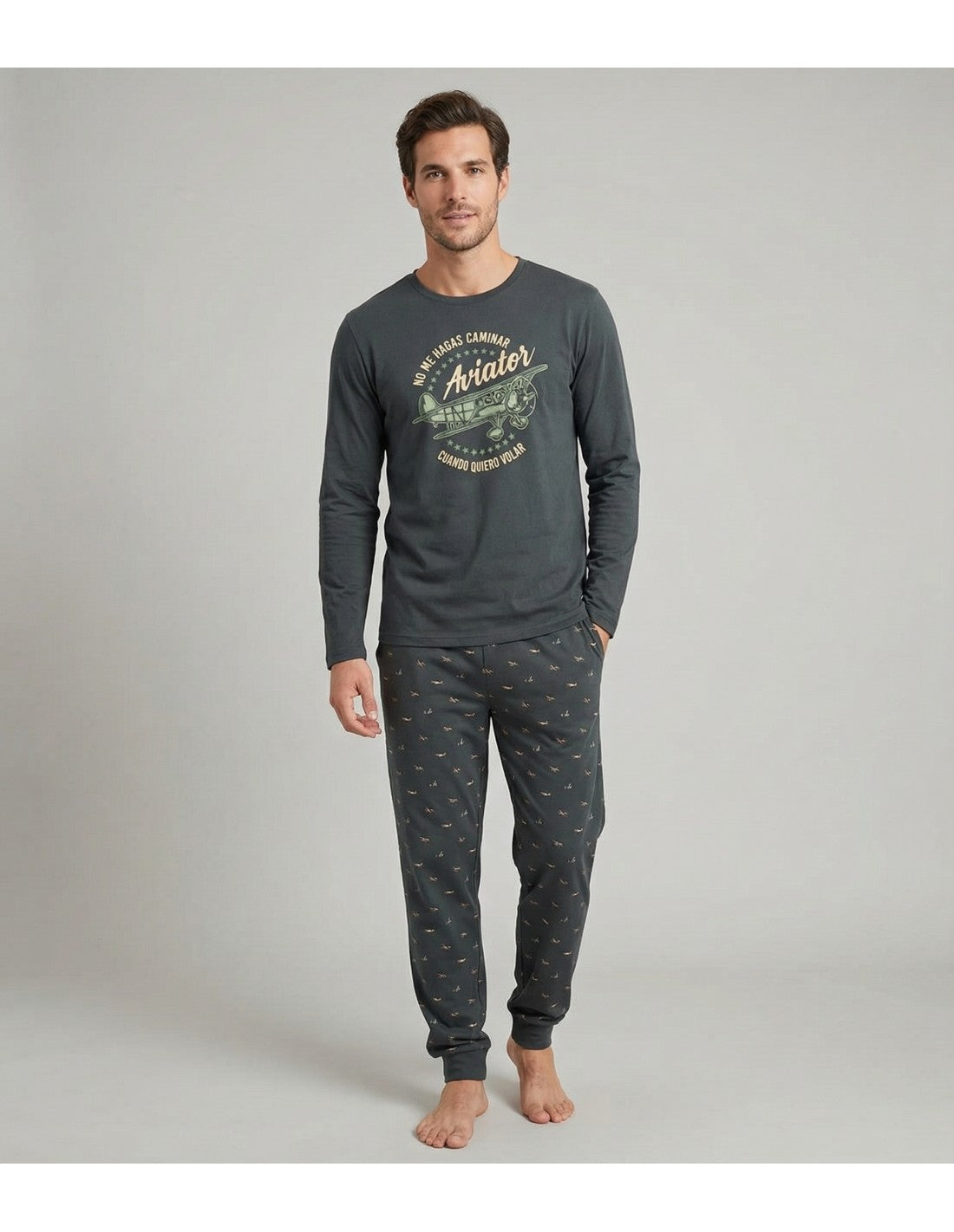 Pijama de Algodón Afelpado para Hombre, Diseño Aviator
