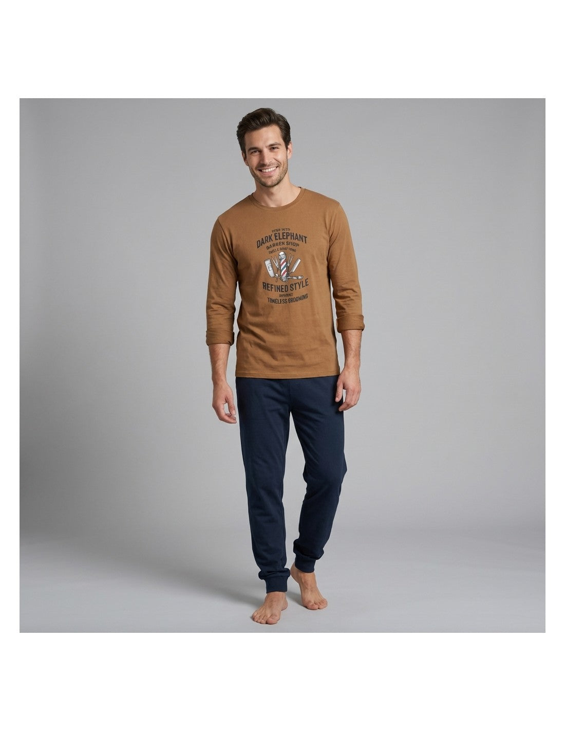 Pijama de Algodón Afelpado para Hombre, Diseño Barber Shop