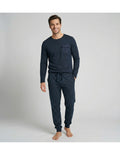 Pijama de Algodón Afelpado para Hombre, Diseño Bolsillo Rombitos