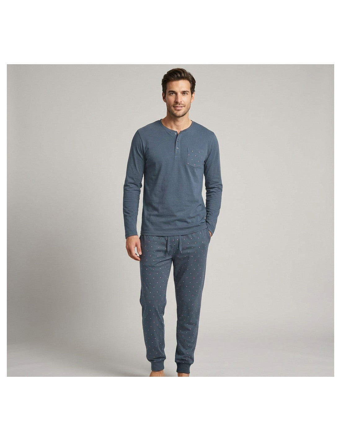 Pijama de Algodón Afelpado para Hombre, Diseño Lunares