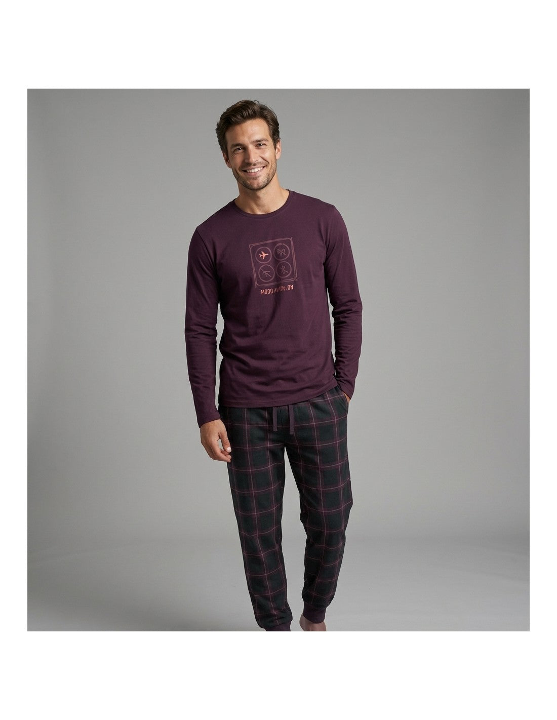 Pijama de Algodón Afelpado para Hombre, Diseño Modo Avión