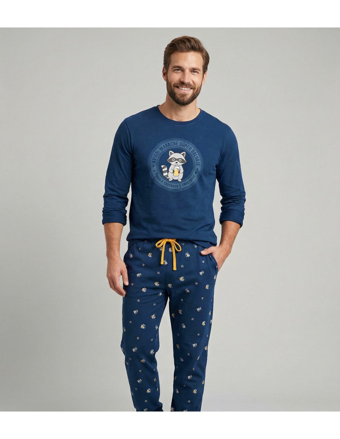 Pijama de Algodón para Hombre, Diseño Mapache