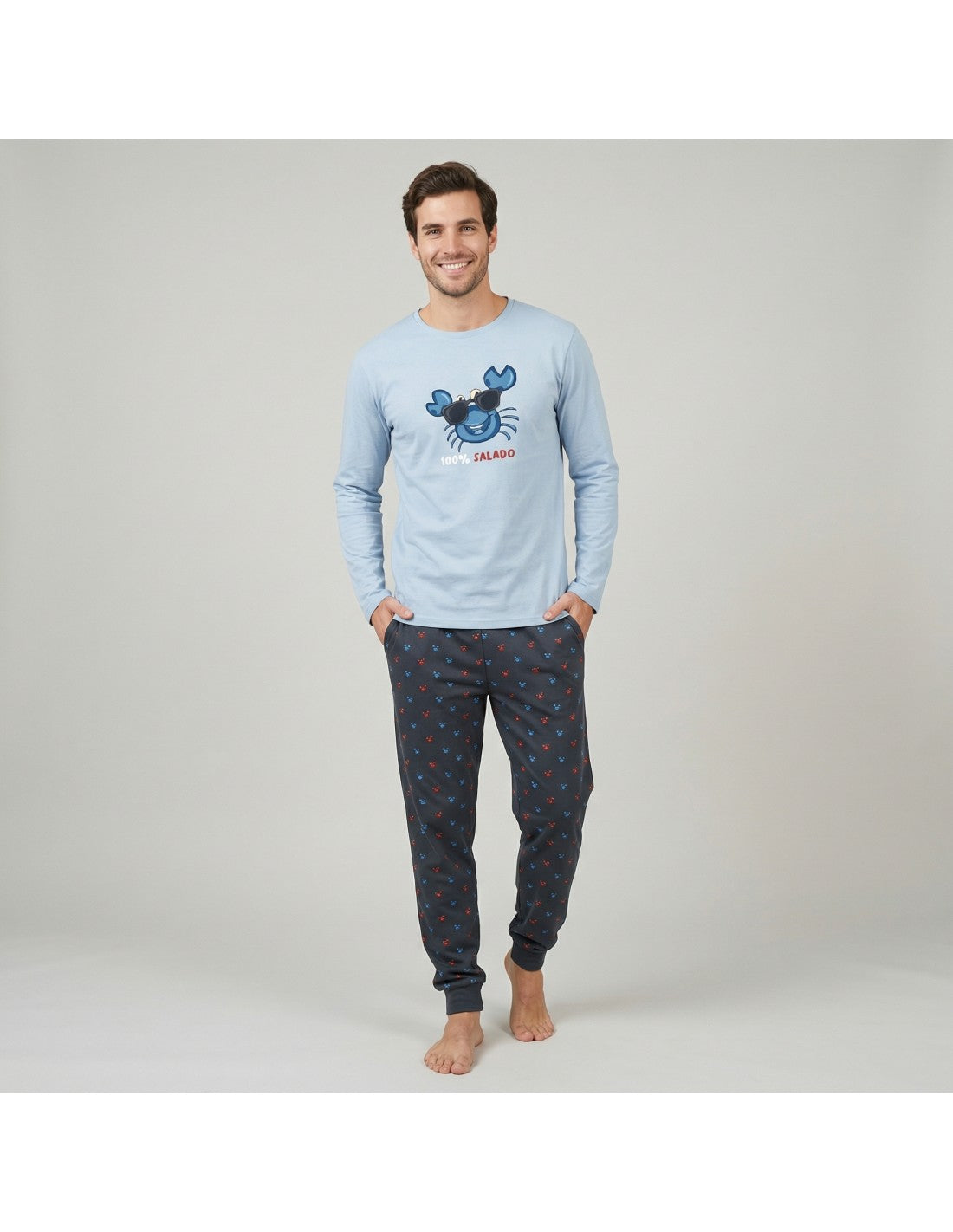 Pijama de Algodón para Hombre, Diseño Salado - Celeste / S