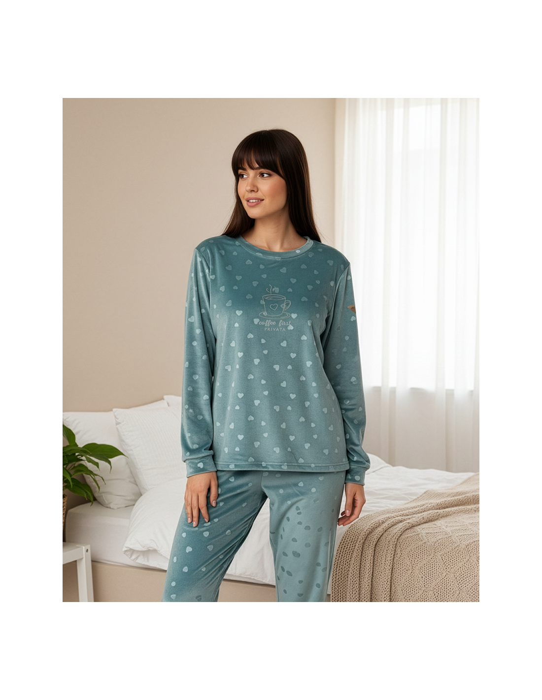 Pijama de Spandex para Mujer, Diseño Coffee Verde