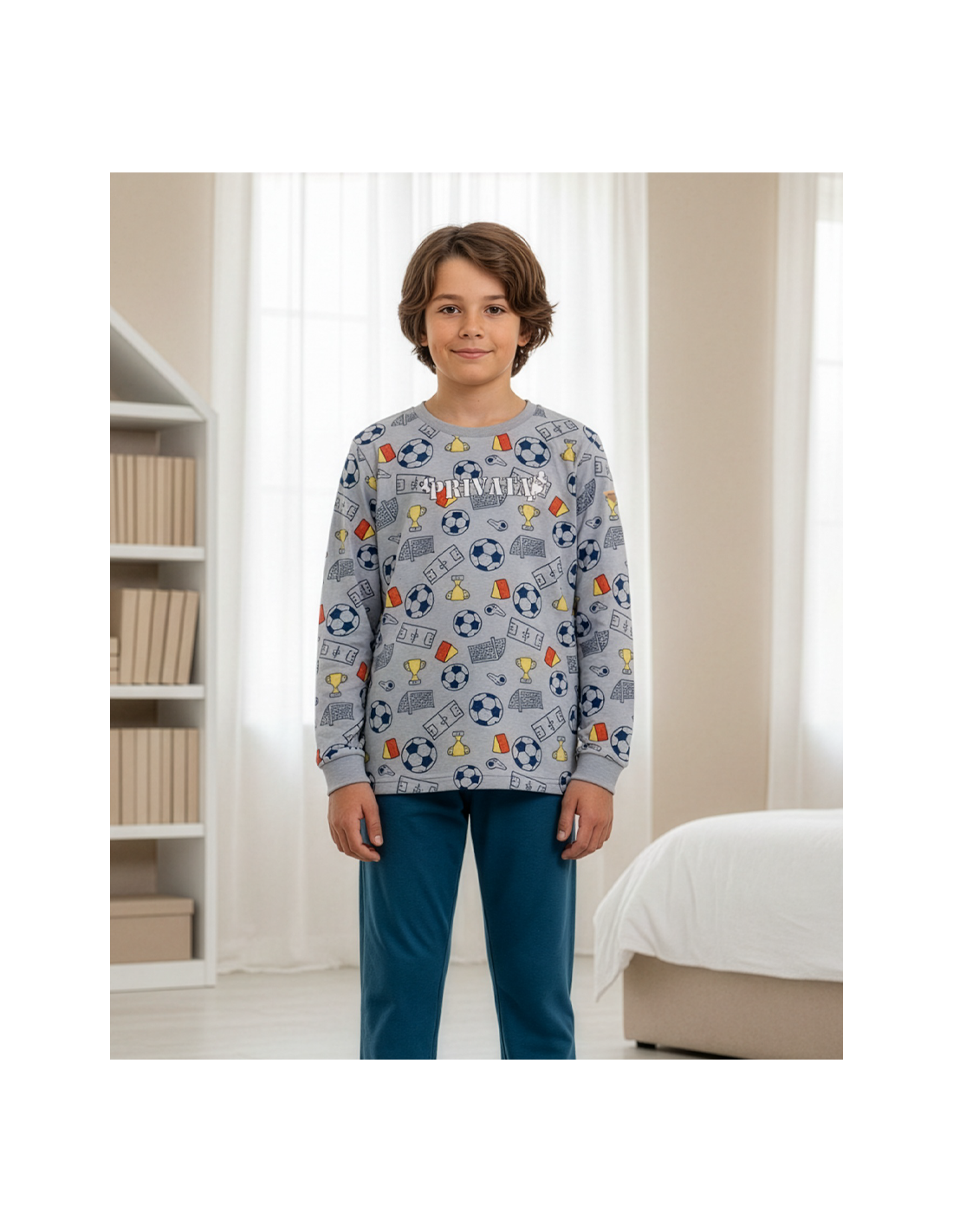 Pijama Infantil de Interlock para Niño, Diseño Fútbol