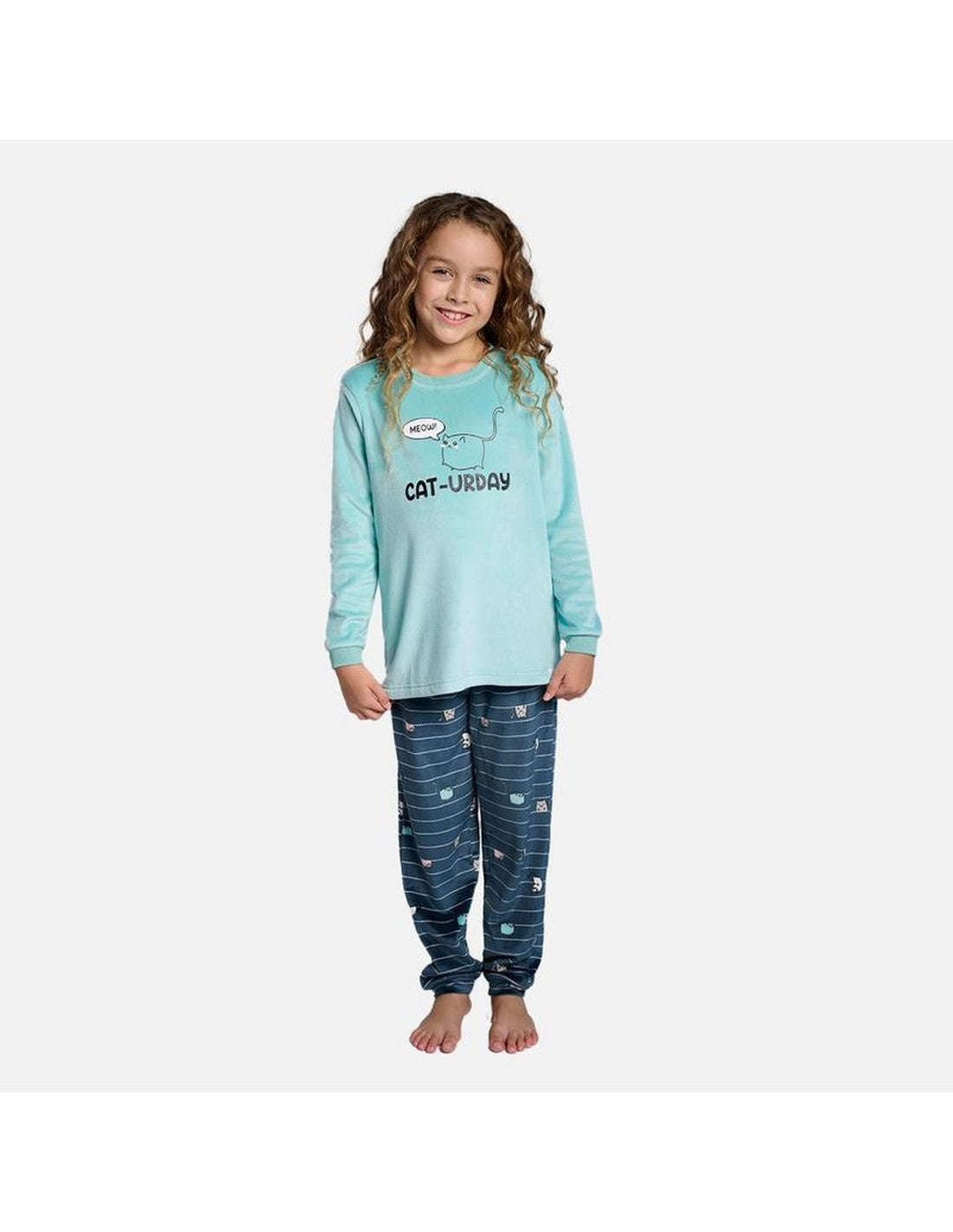 Pijama Infantil de Spandex para Niña, Diseño Cat-Urday