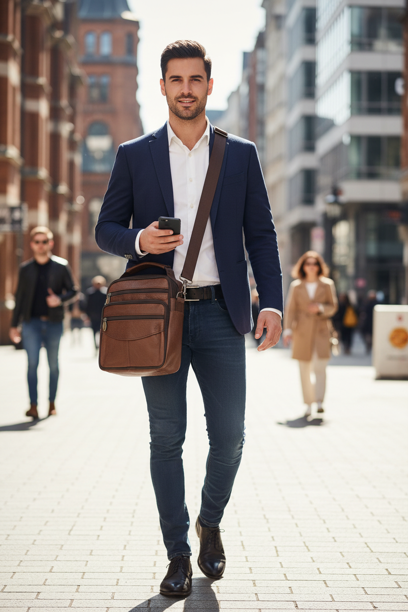 Bolso de Hombre Bandolera Negro y Marrón