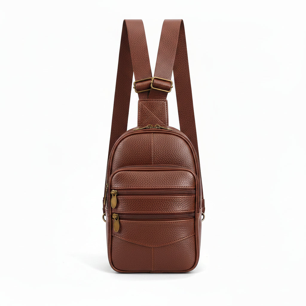 Mochila de Piel Negra y Marrón