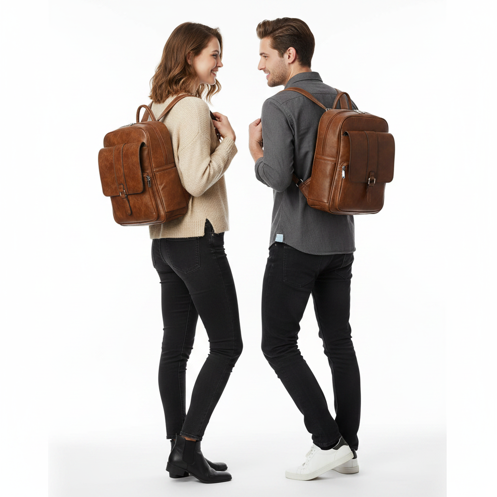 Mochila Marrón y Negra con Compartimentos