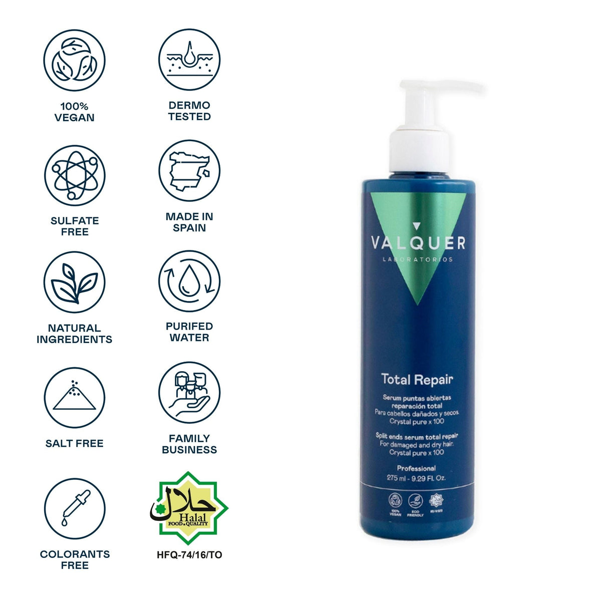Sérum capilar para puntas abiertas reparación total - 275 ml Valquer®