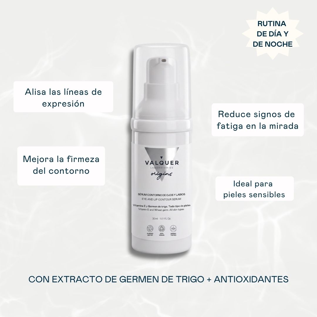 Sérum Contorno de Ojos y Labios – Acción Antiarrugas y Antioxidante - 30 ml Valquer®